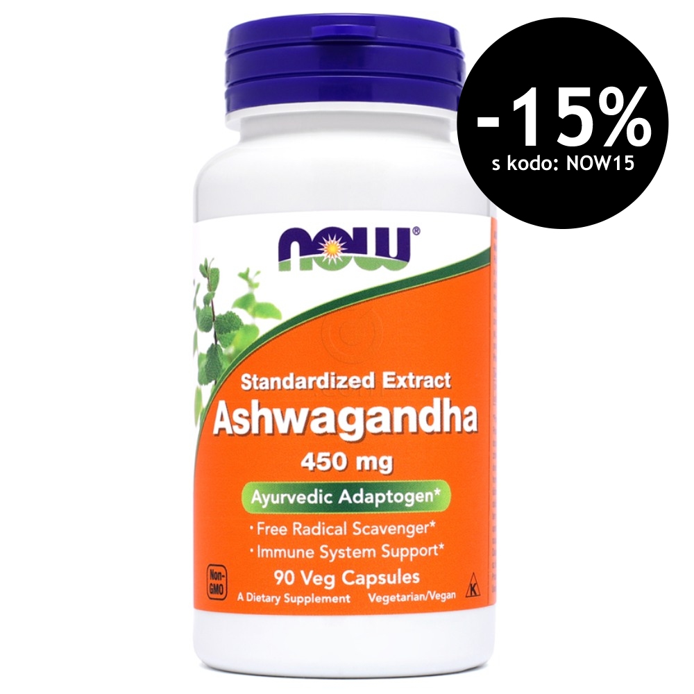 Ashwagandha NOW 450 mg, vegetarijanske kapsule (90 kapsul)